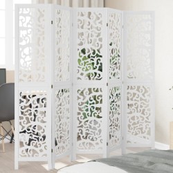 vidaXL Biombo separador de 5 paneles madera maciza Paulownia blanco