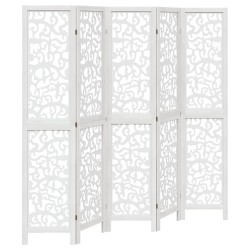 vidaXL Biombo separador de 5 paneles madera maciza Paulownia blanco