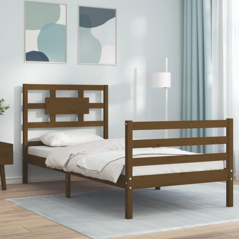 vidaXL Estructura cama y cabecero madera maciza marrón miel 100x200 cm vidaXL Estructura cama y cabecero madera maciza marrón miel 100x200 cm