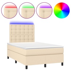 vidaXL Cama box spring con colchón y luces LED tela crema 120x190 cm