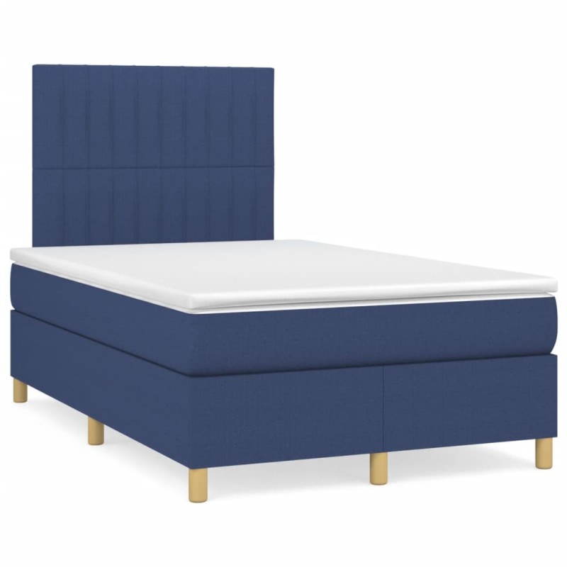 vidaXL Cama box spring con colchón y luces LED tela azul 120x190 cm vidaXL Cama box spring con colchón y luces LED tela azul 120x190 cm