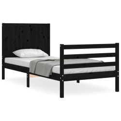 vidaXL Estructura de cama con cabecero madera maciza negro 90x200 cm