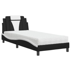 vidaXL Cama con colchón cuero sintético negro y blanco 90x190 cm