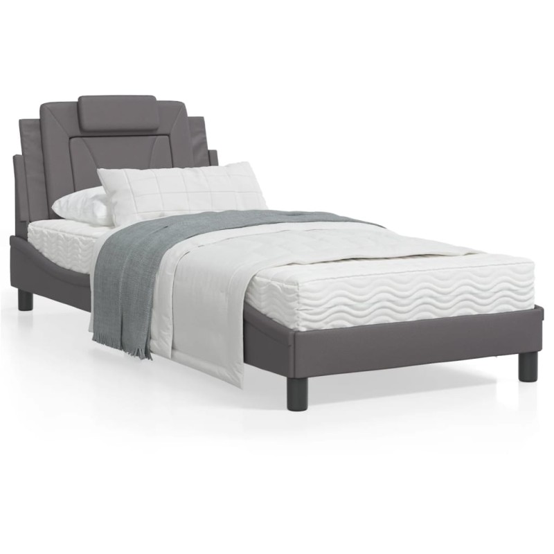 vidaXL Cama con colchón cuero sintético gris 90x190 cm vidaXL Cama con colchón cuero sintético gris 90x190 cm