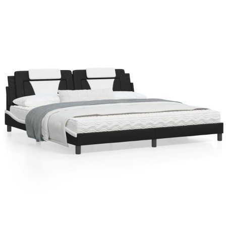 vidaXL Cama con colchón cuero sintético negro y blanco 200x200 cm