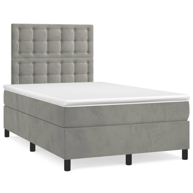 vidaXL Cama box spring con colchón terciopelo gris claro 120x190 cm vidaXL Cama box spring con colchón terciopelo gris claro 120x190 cm