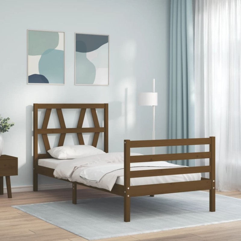 vidaXL Estructura cama con cabecero madera maciza marrón miel 90x200cm