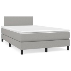 vidaXL Cama box spring con colchón y LED tela gris claro 120x190 cm