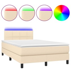 vidaXL Cama box spring con colchón y luces LED tela crema 120x190 cm