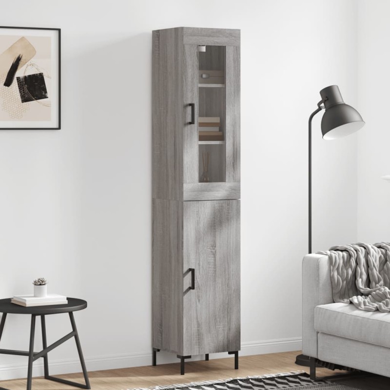 vidaXL Aparador alto madera contrachapada gris Sonoma 34,5x34x180 cm vidaXL Aparador alto madera contrachapada gris Sonoma 34,5x34x180 cm