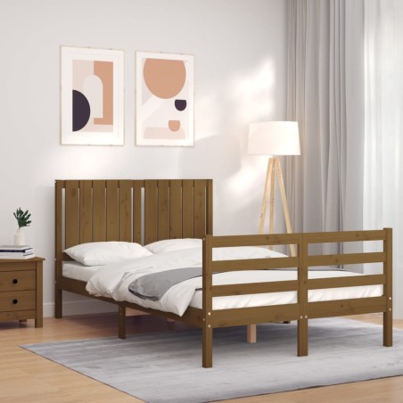 vidaXL Estructura de cama matrimonio con cabecero madera marrón miel