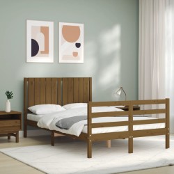vidaXL Estructura de cama matrimonio con cabecero madera marrón miel