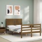vidaXL Estructura de cama matrimonio con cabecero madera marrón miel vidaXL Estructura de cama matrimonio con cabecero madera marrón miel