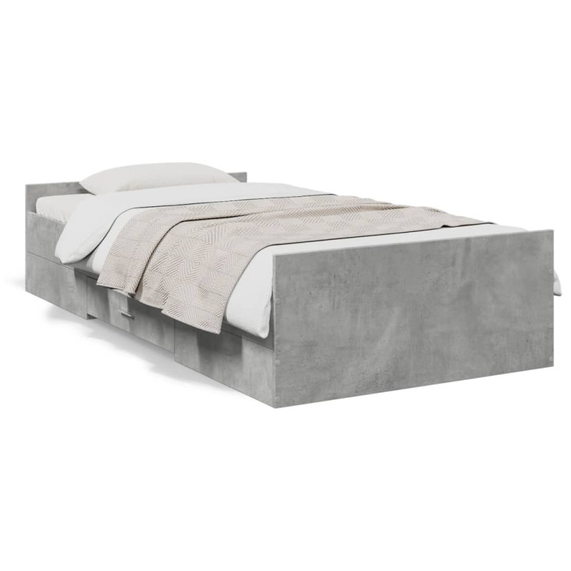 vidaXL Cama con cajones madera de ingeniería gris hormigón 75x190 cm vidaXL Cama con cajones madera de ingeniería gris hormigón 75x190 cm