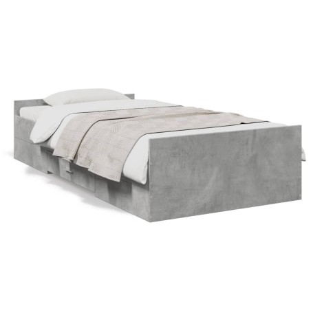 vidaXL Cama con cajones madera ingeniería gris hormigón 90x200 cm