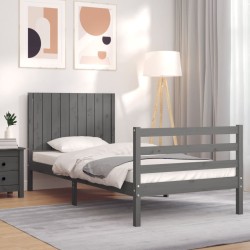 vidaXL Estructura de cama con cabecero madera maciza gris 90x200 cm