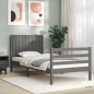 vidaXL Estructura de cama con cabecero madera maciza gris 90x200 cm