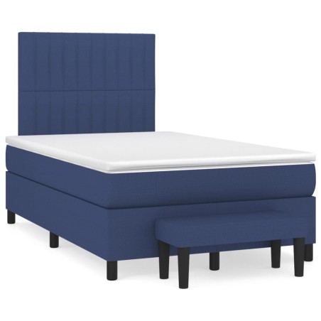 vidaXL Cama box spring con colchón tela azul 120x190 cm