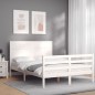 vidaXL Estructura de cama con cabecero madera maciza blanco 140x200 cm vidaXL Estructura de cama con cabecero madera maciza blanco 140x200 cm
