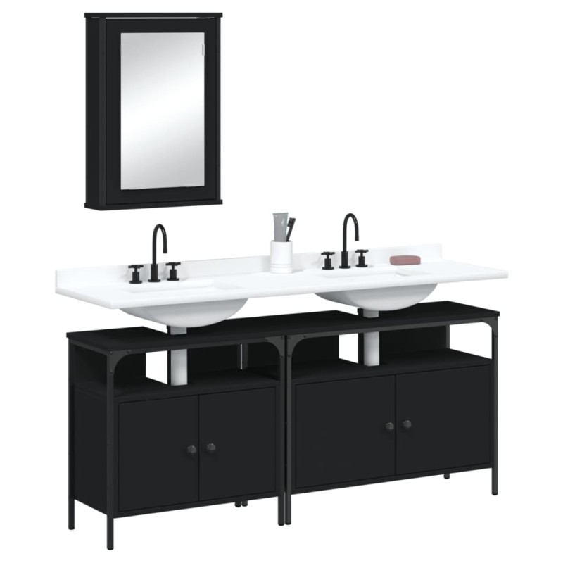 vidaXL Juego de muebles de baño 3 pzas madera contrachapada negro vidaXL Juego de muebles de baño 3 pzas madera contrachapada negro