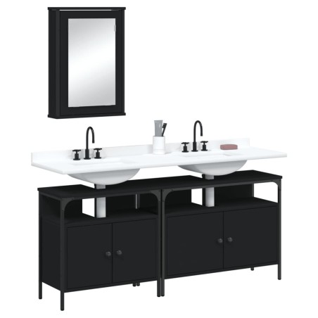 vidaXL Juego de muebles de baño 3 pzas madera contrachapada negro