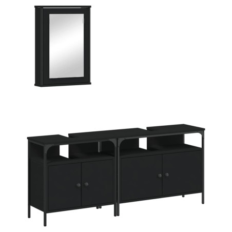vidaXL Juego de muebles de baño 3 pzas madera contrachapada negro