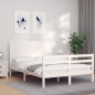 vidaXL Estructura de cama con cabecero madera maciza blanco 140x200 cm vidaXL Estructura de cama con cabecero madera maciza blanco 140x200 cm