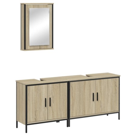 vidaXL Set de muebles de baño 3 pzas madera contrachapada roble Sonoma