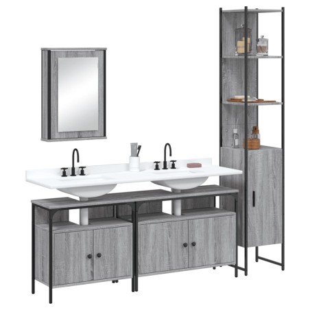 vidaXL Set de muebles de baño 4 pzas madera contrachapada gris sonoma