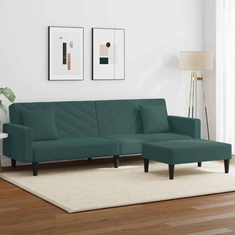 vidaXL Juego de sofás con cojines 2 piezas terciopelo verde oscuro vidaXL Juego de sofás con cojines 2 piezas terciopelo verde oscuro