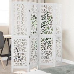 vidaXL Biombo separador de 4 paneles madera maciza Paulownia blanco
