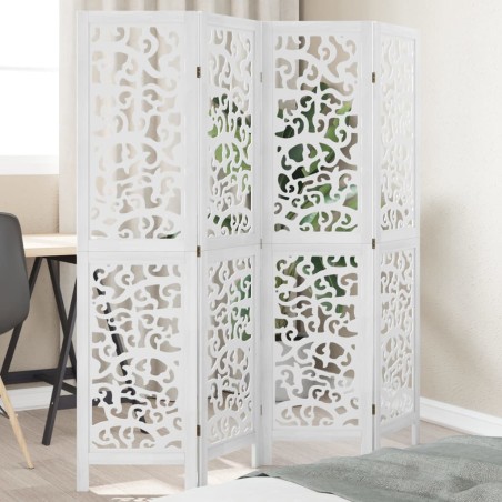 vidaXL Biombo separador de 4 paneles madera maciza Paulownia blanco