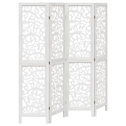 vidaXL Biombo separador de 4 paneles madera maciza Paulownia blanco