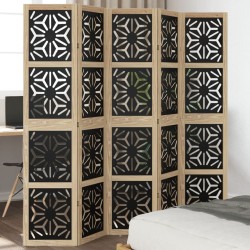 vidaXL Biombo separador 5 paneles madera maciza Paulownia marrón negro