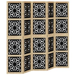 vidaXL Biombo separador 5 paneles madera maciza Paulownia marrón negro