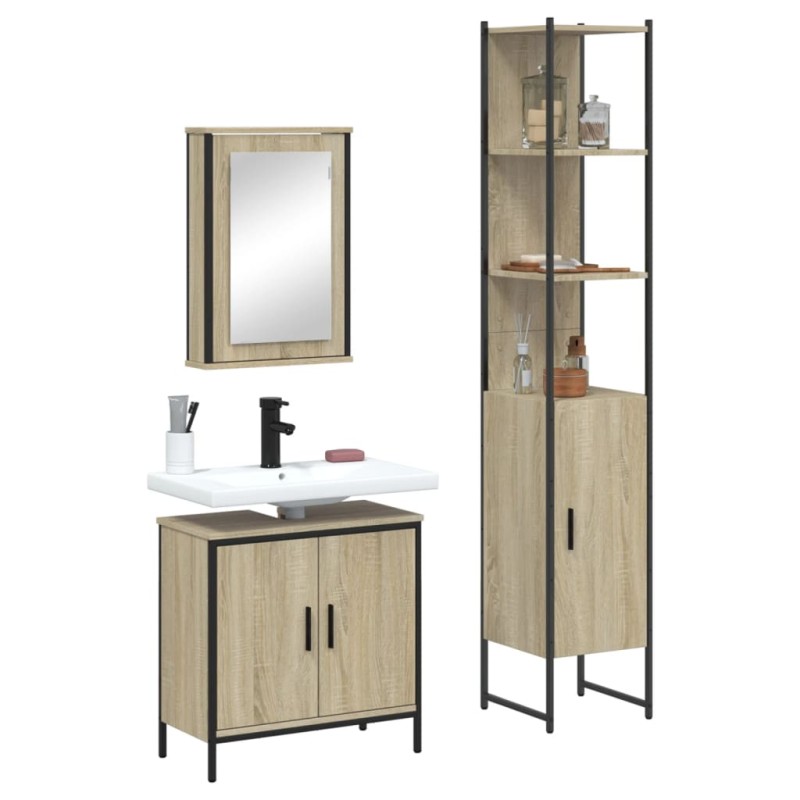 vidaXL Set de muebles de baño 3 pzas madera contrachapada roble Sonoma vidaXL Set de muebles de baño 3 pzas madera contrachapada roble Sonoma