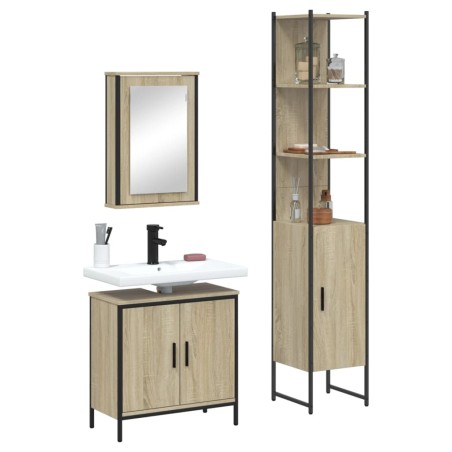 vidaXL Set de muebles de baño 3 pzas madera contrachapada roble Sonoma