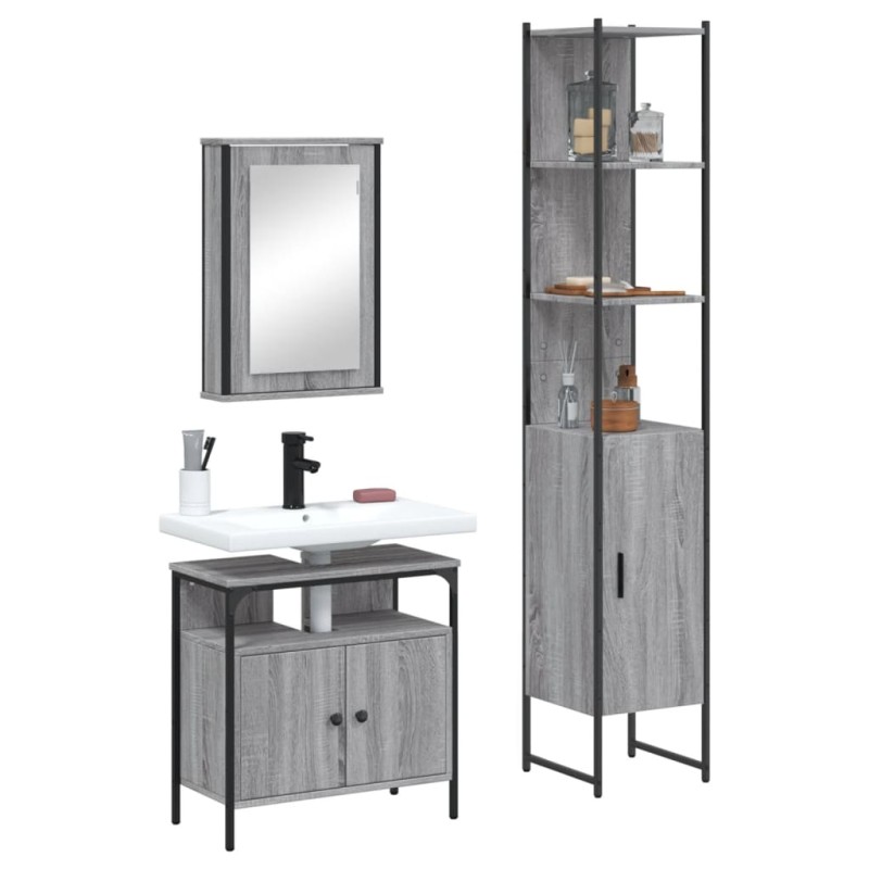 vidaXL Set de muebles de baño 3 pzas madera contrachapada gris sonoma