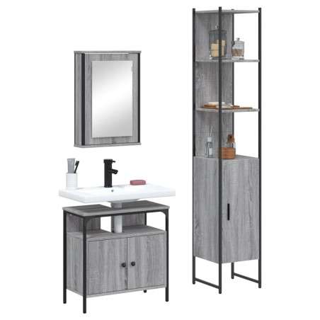 vidaXL Set de muebles de baño 3 pzas madera contrachapada gris sonoma