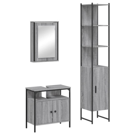 vidaXL Set de muebles de baño 3 pzas madera contrachapada gris sonoma