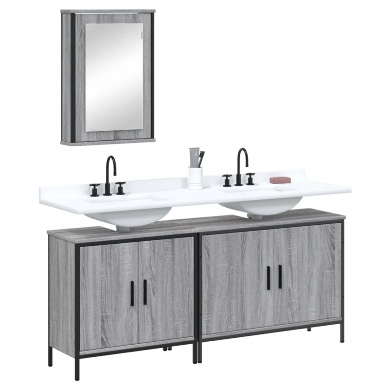 vidaXL Set de muebles de baño 3 pzas madera contrachapada gris sonoma vidaXL Set de muebles de baño 3 pzas madera contrachapada gris sonoma