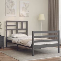 vidaXL Estructura de cama con cabecero madera maciza gris 90x200 cm