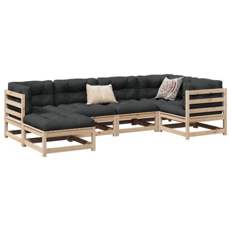 vidaXL Juego de sofás de jardín 6 piezas madera maciza de pino