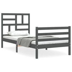 vidaXL Estructura de cama con cabecero madera maciza gris 90x200 cm