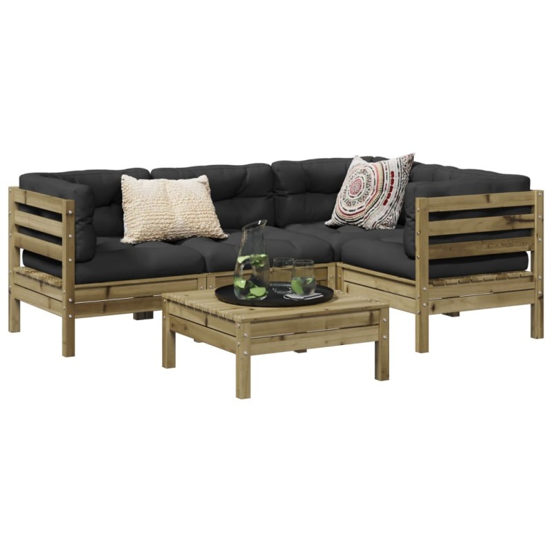 vidaXL Set de sofás jardín 5 pzas con cojines madera pino impregnada vidaXL Set de sofás jardín 5 pzas con cojines madera pino impregnada