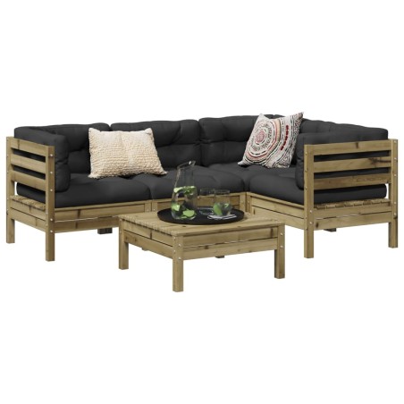 vidaXL Set de sofás jardín 5 pzas con cojines madera pino impregnada