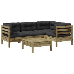 vidaXL Set de sofás jardín 5 pzas con cojines madera pino impregnada