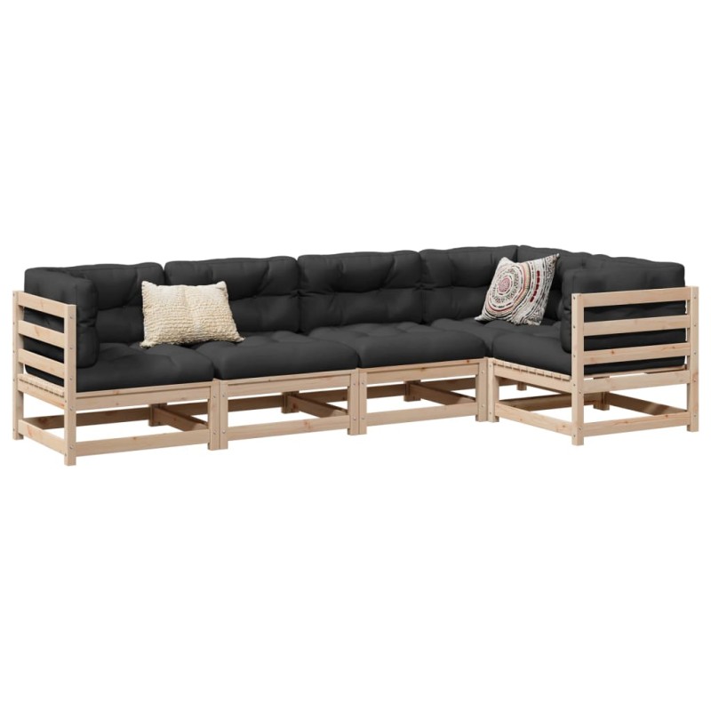 vidaXL Juego de sofás de jardín 5 pzas con cojines madera maciza pino vidaXL Juego de sofás de jardín 5 pzas con cojines madera maciza pino