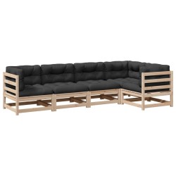 vidaXL Juego de sofás de jardín 5 pzas con cojines madera maciza pino