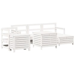 vidaXL Juego de sofás de jardín 7 pzas madera maciza de pino blanco